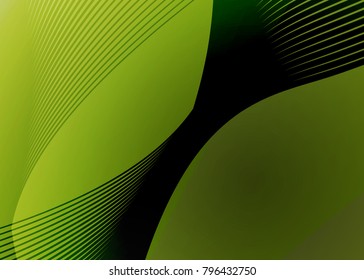 Green abstract template for card or banner. Metal Background with waves and reflections. Business background, silver, illustration. Illustration of abstract background with a metallic element