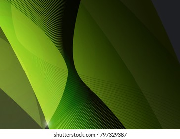 Green abstract template for card or banner. Metal Background with waves and reflections. Business background, silver, illustration. Illustration of abstract background with a metallic element