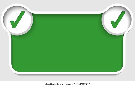 green abstract text box with two check boxes