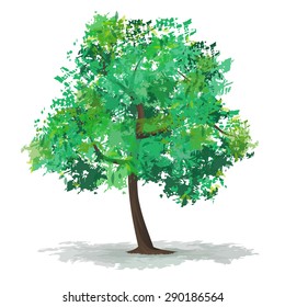 Green abstract tree with a crown forming by blots.