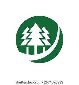 Green abstract tree with curved path inside circle, modern identity for eco, forestry, nature, and sustainability branding.