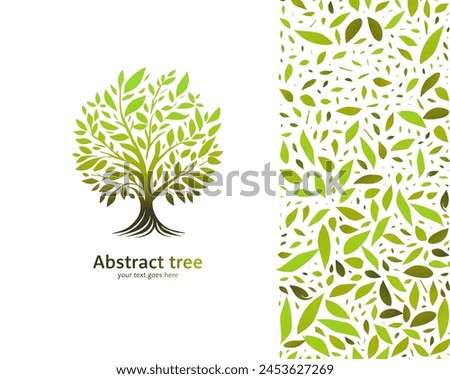 Green abstract tree emblem on a white background. Modern illustration. Isolated vector. Great for logo, monogram, invitation, flyer, menu, brochure or any desired idea.