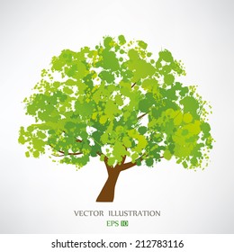 Green abstract tree forming by blots