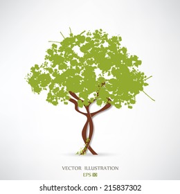 Green abstract tree forming by blots