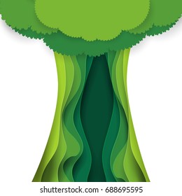 Fondo de la talla de papel de árbol abstracto verde.Diseño de concepto ecológico y natural en estilo de arte de papel.Ilustración vectorial.