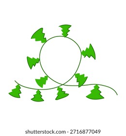 Formas abstractas verdes del árbol que forman una guirnalda decorativa con un bucle central, representando la alegría de la fiesta y la celebración estacional en un fondo blanco