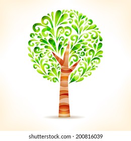Green abstract tree. Vector illustration.
