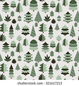 Green abstract trees. Conifers trees vector illustration. Forest seamless pattern.