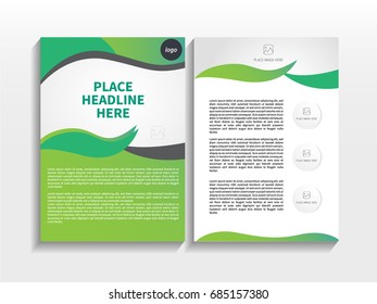 Green Abstract Triangle and Curve Theme with Image in Business Brochure Design Template Vector.  