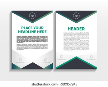 Green Abstract Triangle Theme with Image in Business Brochure Design Template Vector.  Book, Cover, Annual Report, Magazine, Poster, Corporate Presentation, Portfolio, Website