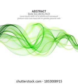 
Green abstract vector background of horizontal wavy wave lines. Bright background design