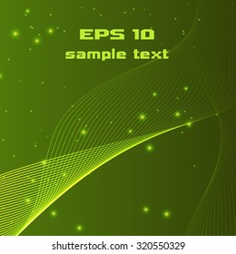 Green abstract vector illustration with wavy lines and light