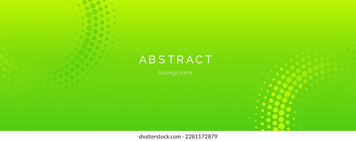 Green abstract vector long banner template. Minimal background with halftone circles and copy space for text. Social media header, cover, web banner