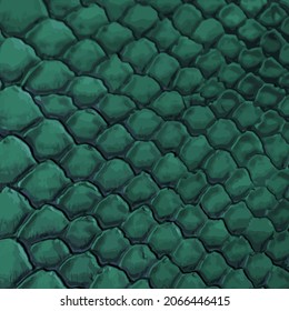 Green abstract vector pattern. Crocodile leather texture close up. Green background. Dark green squama. Reptile texture vector illustration. Snake or serpent skin imitation ornate. 