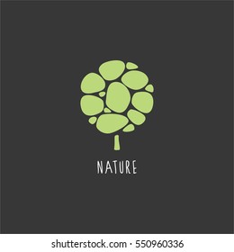 Green abstract vector tree, dandelion flower logo icon template. 