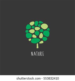Green abstract vector tree, dandelion flower logo icon template.