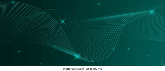 Green abstract wave background with glowing lines and gradient effect EPS 10