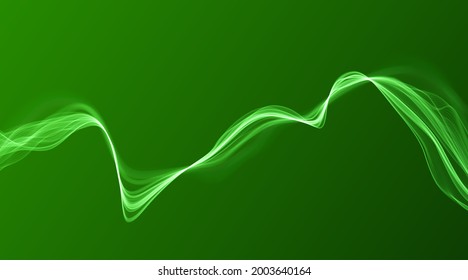 Green abstract wave. Magic line design. Flow curve motion element. Neon gradient wavy illiustration.