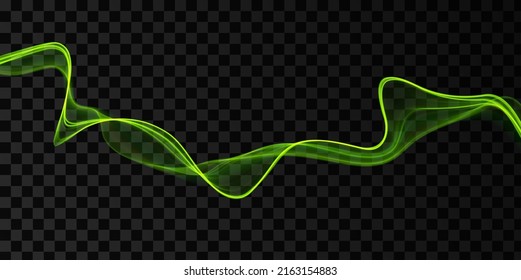 Green abstract wave. Magic line design. Flow curve motion element. Neon gradient wavy illiustration.