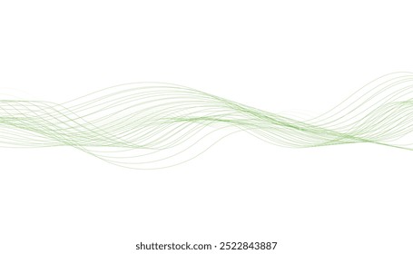 Green abstract wave, green wave melody lines on white background, Transparent horizontal green wave on white.	