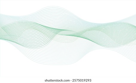  Green abstract wave, green wave melody lines on white background, Transparent horizontal green wave on white.