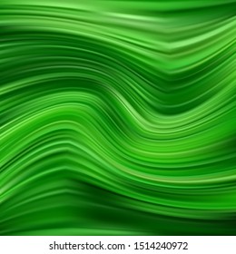 Green abstract wavy background. Acrylic paint flow wave