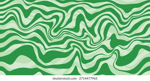 Green abstract wavy lines seamless pattern background with organic flow