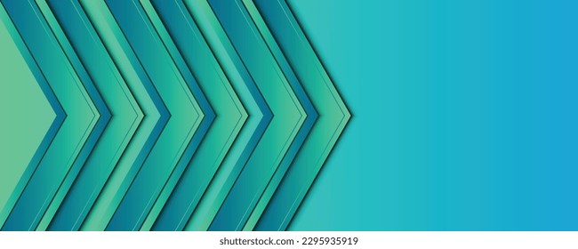 Green abstract wide horizontal banner with green gradient lines, arrows and elegant angles