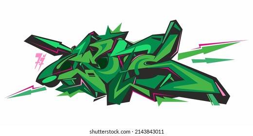 Green Abstract Word Lets Graffiti Style Font Lettering Vector Illustration 