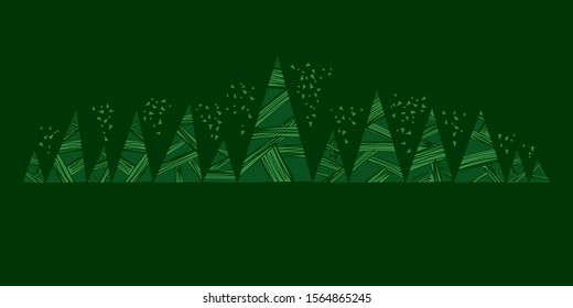 Green abstract xmas tree design element for web banners, posters, cards, wallpapers, backdrops, panels.
Simple decorative silhouette of deep green forest. 
