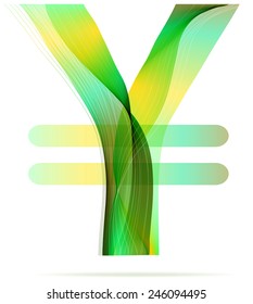 Green abstract Yen sign with shadow over white