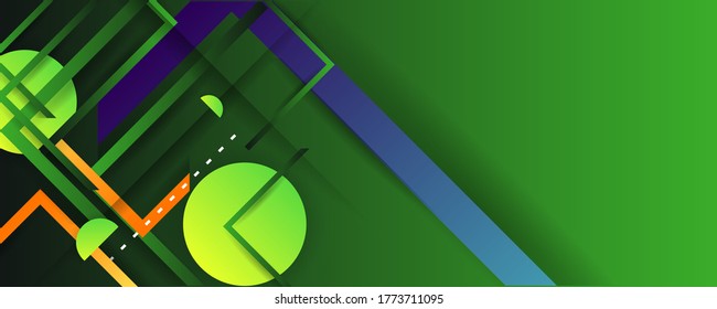 Borde dinámico del cubismo geométrico de abstracción verde sobre fondo verde. Ilustración de papel vector con líneas de puntos y sombras