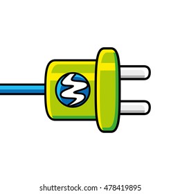 Green AC power plug with electricity lightning sign, icon isolated.