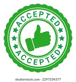 Green Accepted stamp sticker with Stars and Thumbs Up icon vector illustration