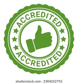 Green Accredited rubber stamp sticker with Stars and Thumbs Up icon vector illustration