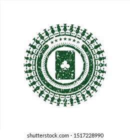 Green ace of clover icon inside distressed grunge stamp