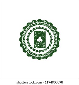 Green ace of clover icon with rubber seal texture