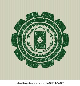 Green ace of clubs icon inside distressed grunge style stamp
