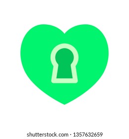 Green acid heart with lock in flat style. Vector drawing.