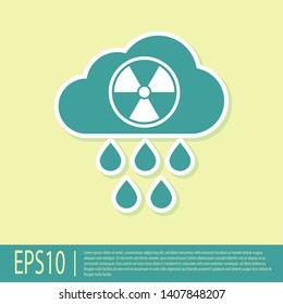 Green Acid rain and radioactive cloud icon isolated on yellow background. Effects of toxic air pollution on the environment. Vector Illustration
