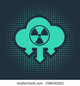 Green Acid rain and radioactive cloud icon isolated on blue background. Effects of toxic air pollution on the environment. Abstract circle random dots. Vector Illustration