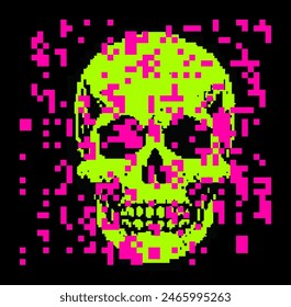 Una Ilustración vectorial de ácido verde de un cráneo humano que muestra el posible efecto de las vulnerabilidades de la computadora. 