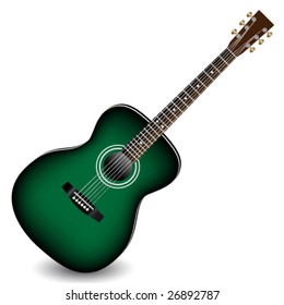 green acoustic guitar isolated on white