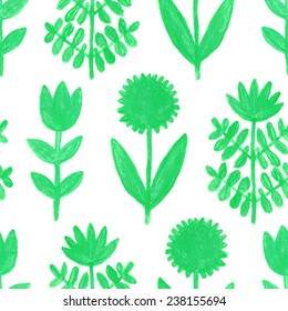 Green acrylic flowers seamless pattern.