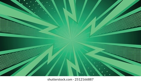 Explosão cômica de ação verde com meio-tom.