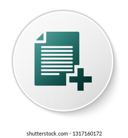 Green Add new file icon isolated on white background. Copy document icon. Green circle button. Vector Illustration