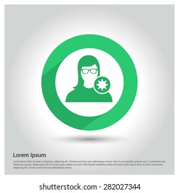 Green Admin Female User Icon, Circle Long shadow pictogram icon on gray background.