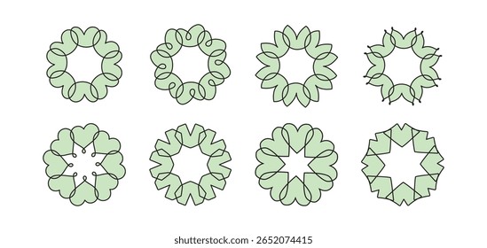 Green aesthetic circle heart frame shape art decoration isolated flat design vector illustration on white background.