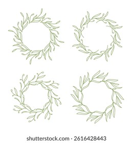 Green aesthetic circle line art decoration isolated flat design vector illustration on white background