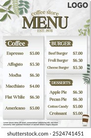 Green aesthetic menu coffee store poster